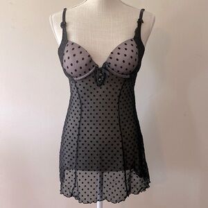 Jezebel black polka dod sheer lace babydoll with lift padded bra wire support